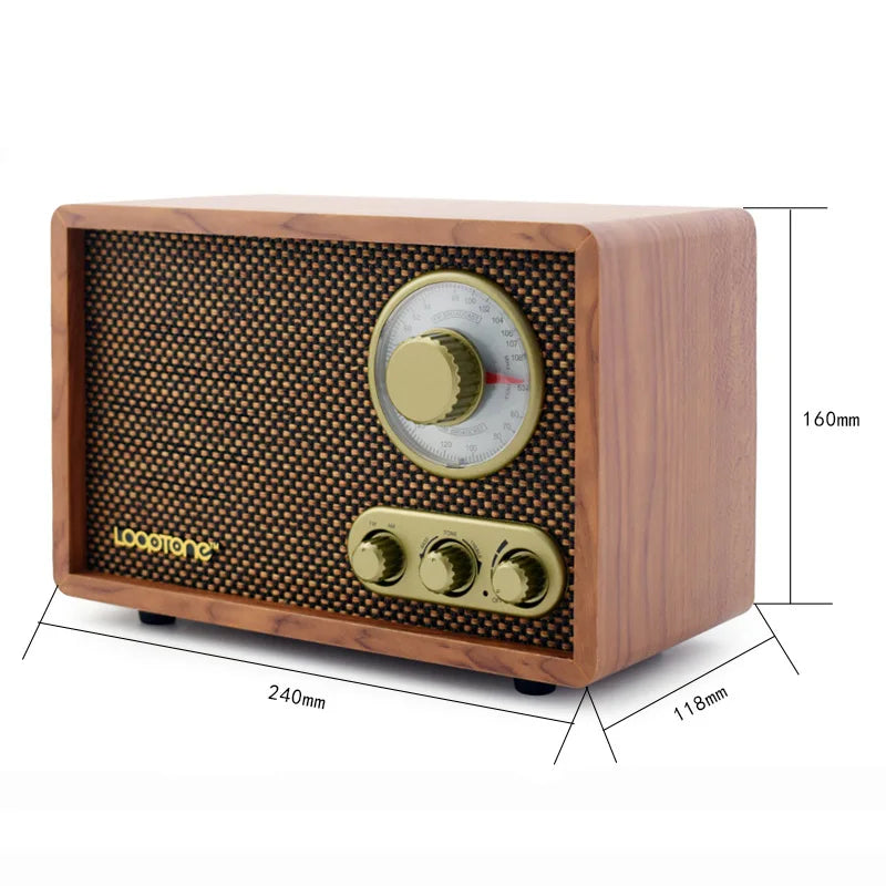 Tabletop AM/FM Radio Vintage Retro Classic Radio Bluetooth-Compatible Built-In Speaker Treble&Bass Hand-Crafted Wood