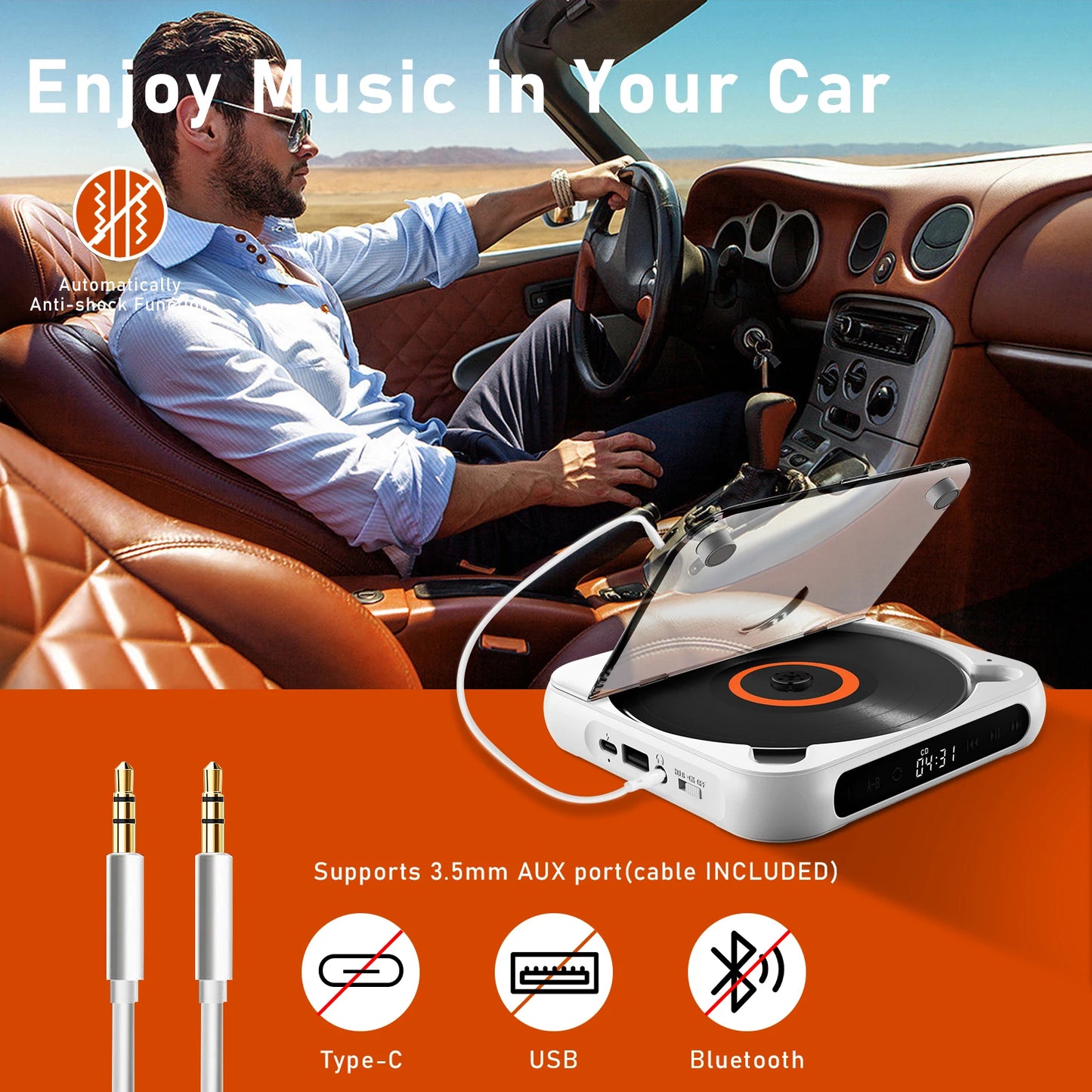 KC918 CD Player - Portable Bluetooth Speaker, LED Screen, Stereo Player, HIFI Sound Quali, Built in 2000Mah Rechargeable Battery