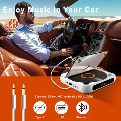 KC918 CD Player - Portable Bluetooth Speaker, LED Screen, Stereo Player, HIFI Sound Quali, Built in 2000Mah Rechargeable Battery