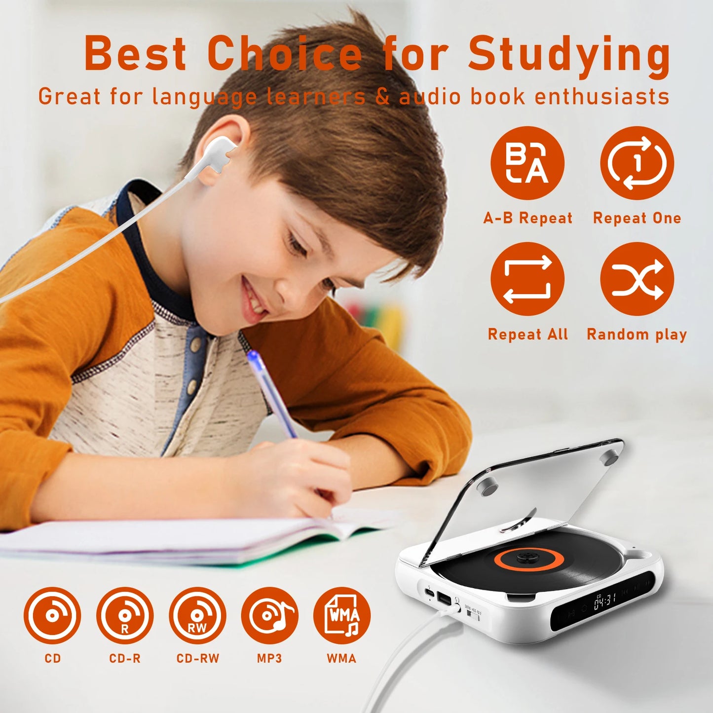 KC918 CD Player - Portable Bluetooth Speaker, LED Screen, Stereo Player, HIFI Sound Quali, Built in 2000Mah Rechargeable Battery