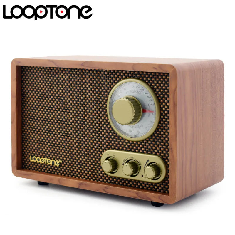 Tabletop AM/FM Radio Vintage Retro Classic Radio Bluetooth-Compatible Built-In Speaker Treble&Bass Hand-Crafted Wood