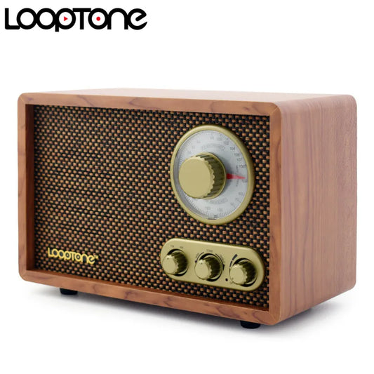 Tabletop AM/FM Radio Vintage Retro Classic Radio Bluetooth-Compatible Built-In Speaker Treble&Bass Hand-Crafted Wood